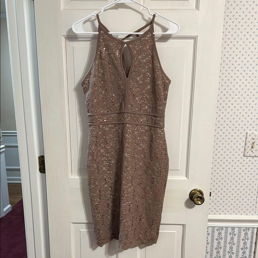 Dress Barn Taupe with Copper Sequins Dress